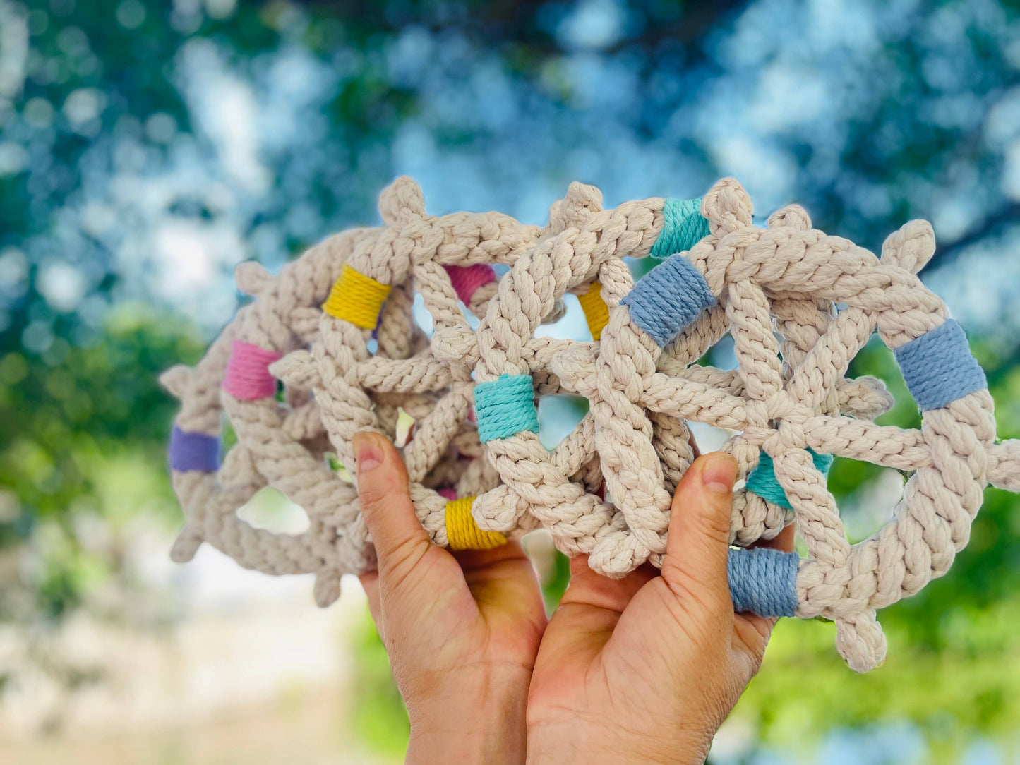 Handmade White Braided Rope Toy Ship Wheel, Sustainable Toy