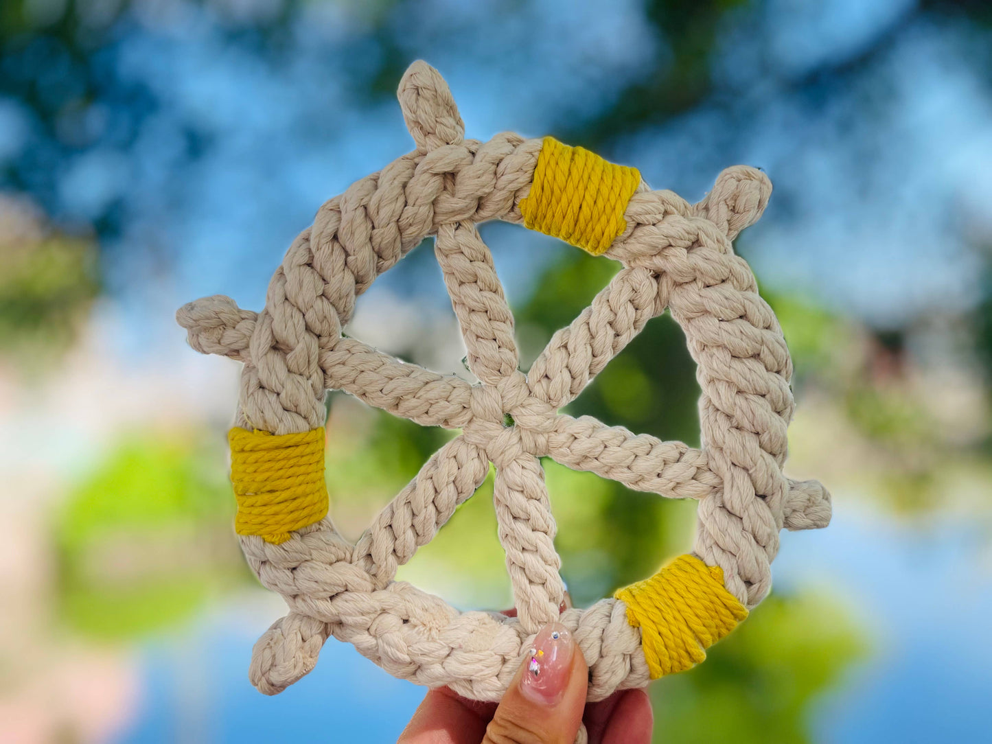 Handmade White Braided Rope Toy Ship Wheel, Sustainable Toy