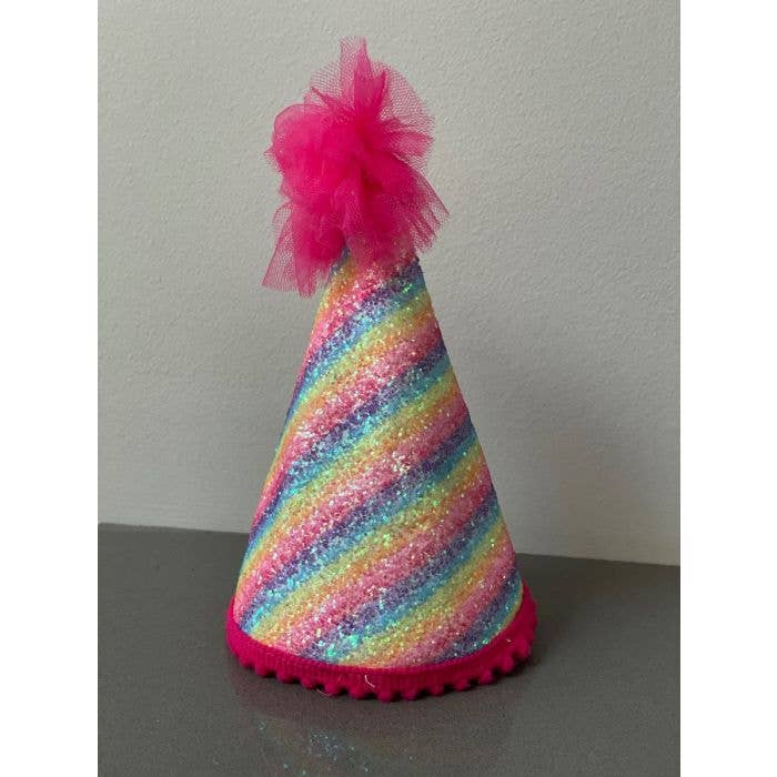 Rainbow Stripe Happy Birthday Custom Number Dog Party Hat