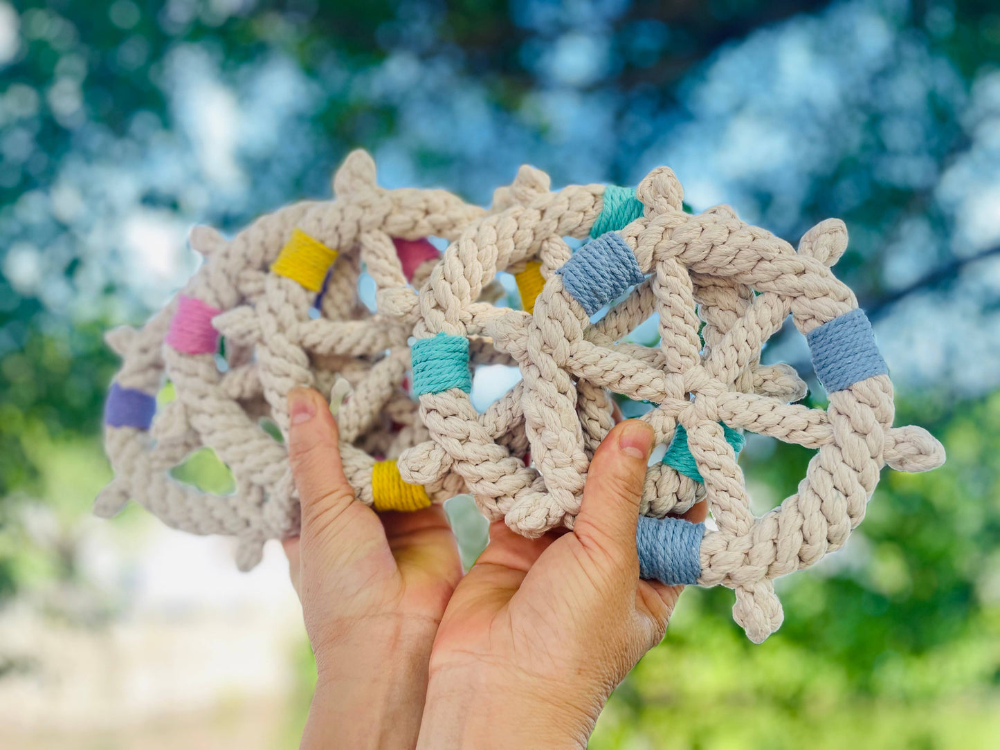 Handmade White Braided Rope Toy Ship Wheel, Sustainable Toy