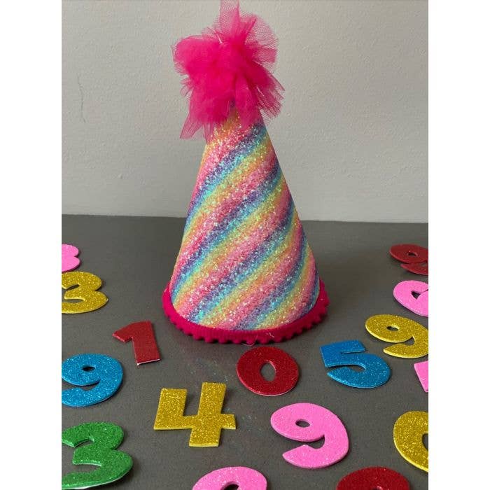 Rainbow Stripe Happy Birthday Custom Number Dog Party Hat