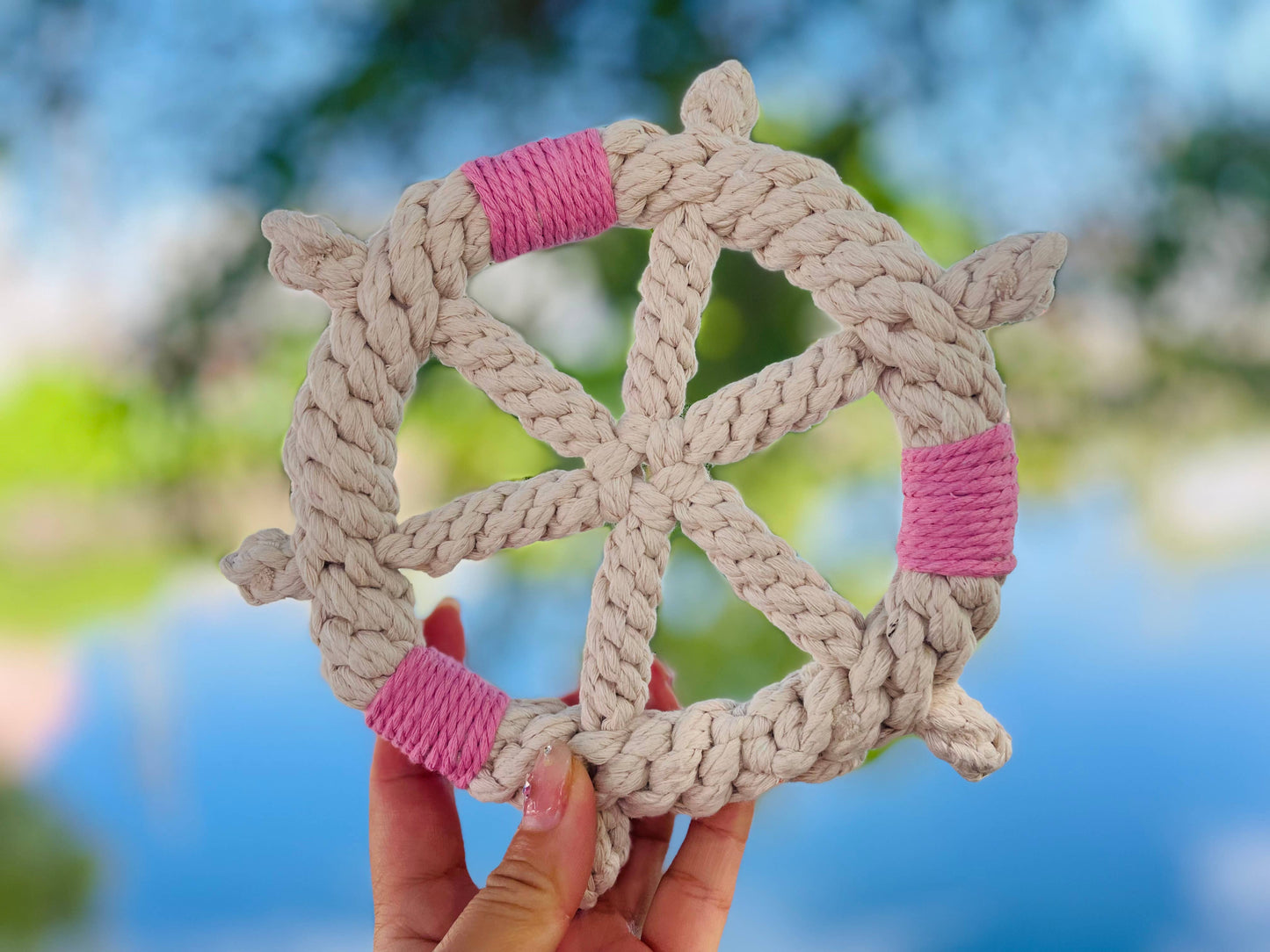 Handmade White Braided Rope Toy Ship Wheel, Sustainable Toy