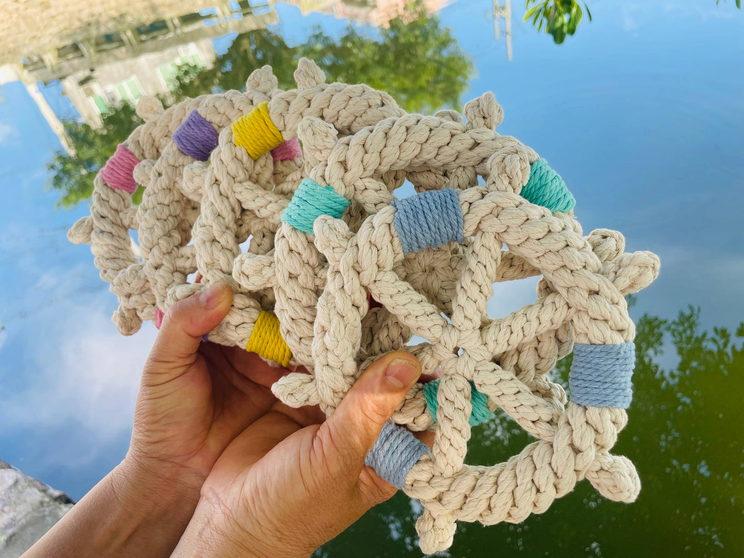 Handmade White Braided Rope Toy Ship Wheel, Sustainable Toy