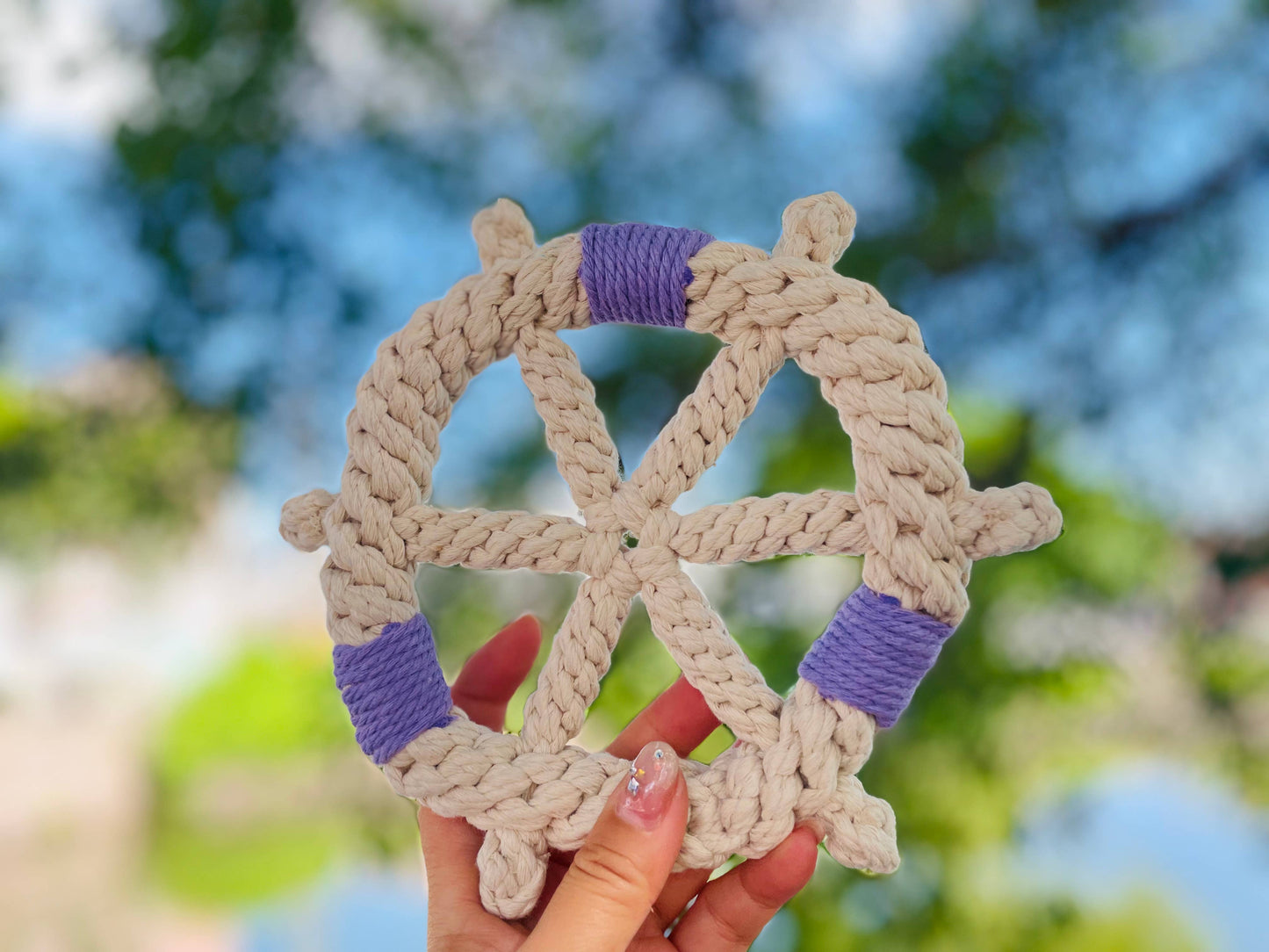 Handmade White Braided Rope Toy Ship Wheel, Sustainable Toy